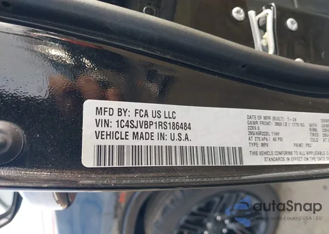 2024 Jeep Wagoneer Series Ii Carbide 4X4 z USA, uszkodzony, nr VIN 1C4SJVBP1RS186484